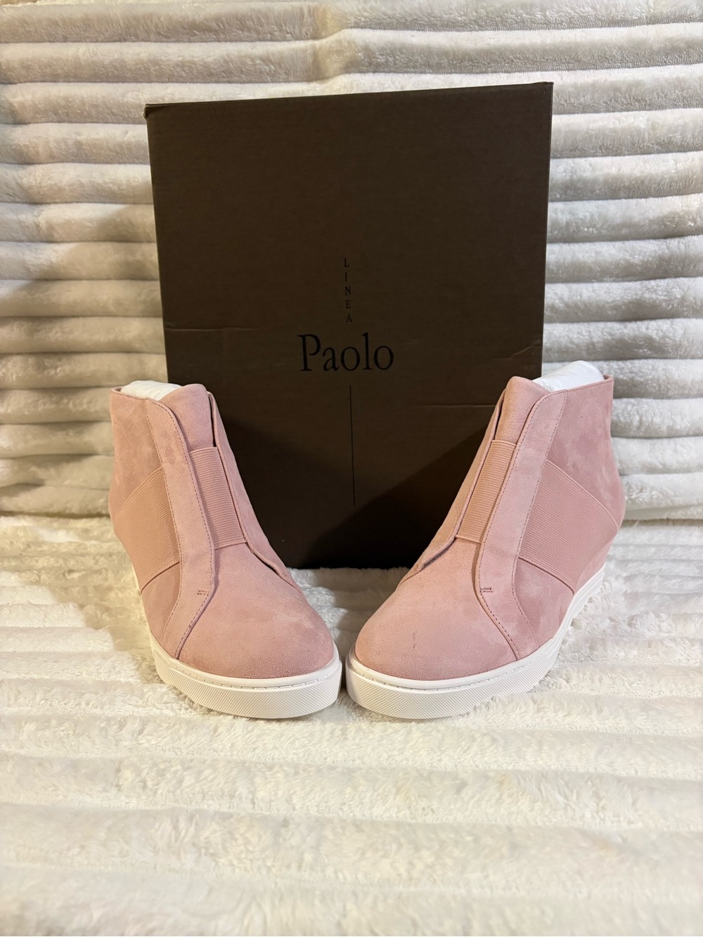 Linea Paolo Rose Authentic Kid Suede Wedge Ankle Sneakers 6M